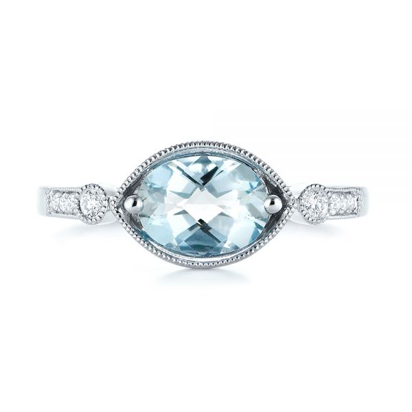 14k White Gold Aquamarine And Diamond Fashion Ring - Top View - 103766