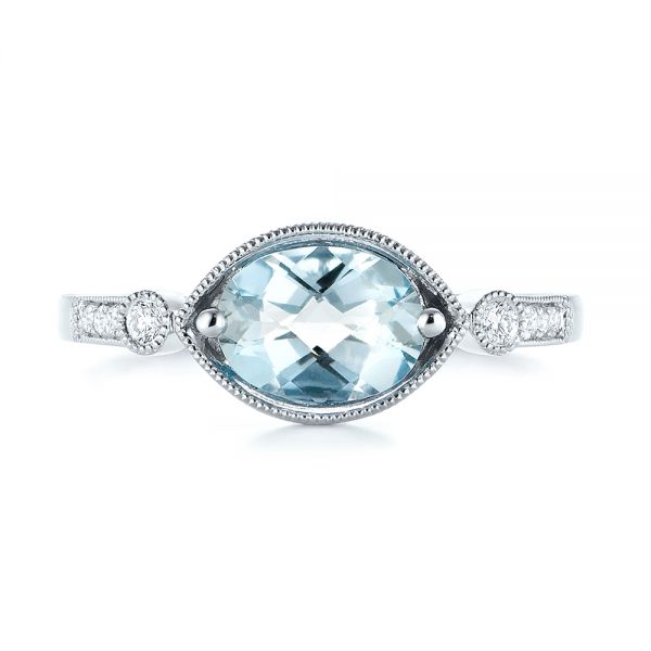 18k White Gold 18k White Gold Aquamarine And Diamond Fashion Ring - Top View -  103766