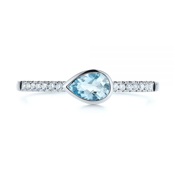 14k White Gold Aquamarine And Diamond Fashion Ring - Top View -  105399