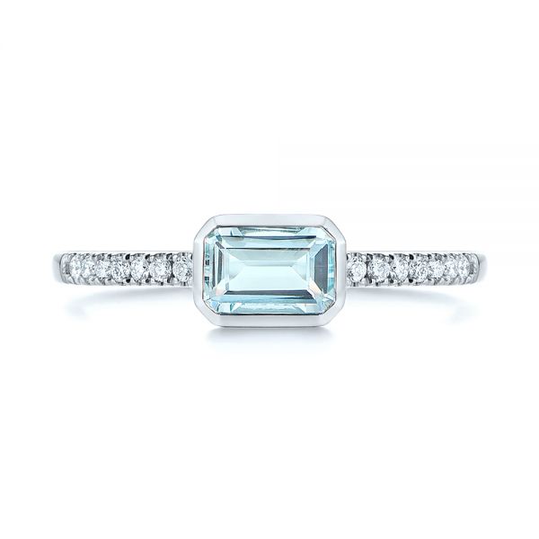  Platinum Platinum Aquamarine And Diamond Fashion Ring - Top View -  105400