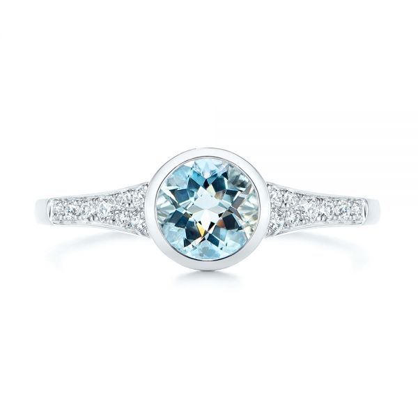 14k White Gold Aquamarine And Diamond Fashion Ring - Top View -  106026