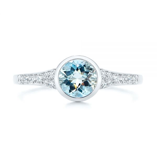 18k White Gold 18k White Gold Aquamarine And Diamond Fashion Ring - Top View -  106026