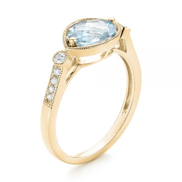 18k Yellow Gold 18k Yellow Gold Aquamarine And Diamond Fashion Ring - Three-Quarter View -  103766