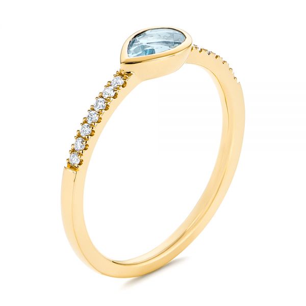 14k Yellow Gold 14k Yellow Gold Aquamarine And Diamond Fashion Ring - Three-Quarter View -  105399