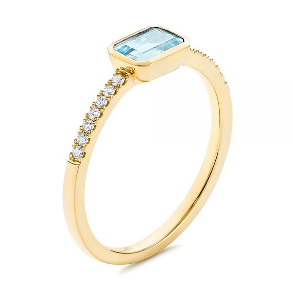 18k Yellow Gold 18k Yellow Gold Aquamarine And Diamond Fashion Ring - Three-Quarter View - 105400