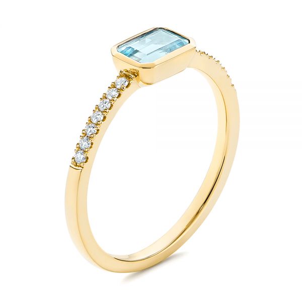 14k Yellow Gold 14k Yellow Gold Aquamarine And Diamond Fashion Ring - Three-Quarter View -  105400