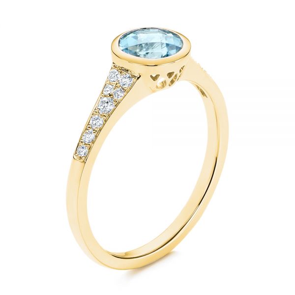 14k Yellow Gold 14k Yellow Gold Aquamarine And Diamond Fashion Ring - Three-Quarter View -  106026