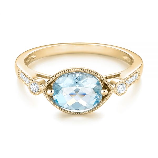 14k Yellow Gold 14k Yellow Gold Aquamarine And Diamond Fashion Ring - Flat View - 103766