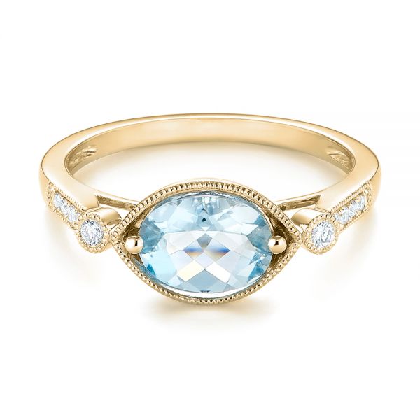 18k Yellow Gold 18k Yellow Gold Aquamarine And Diamond Fashion Ring - Flat View -  103766