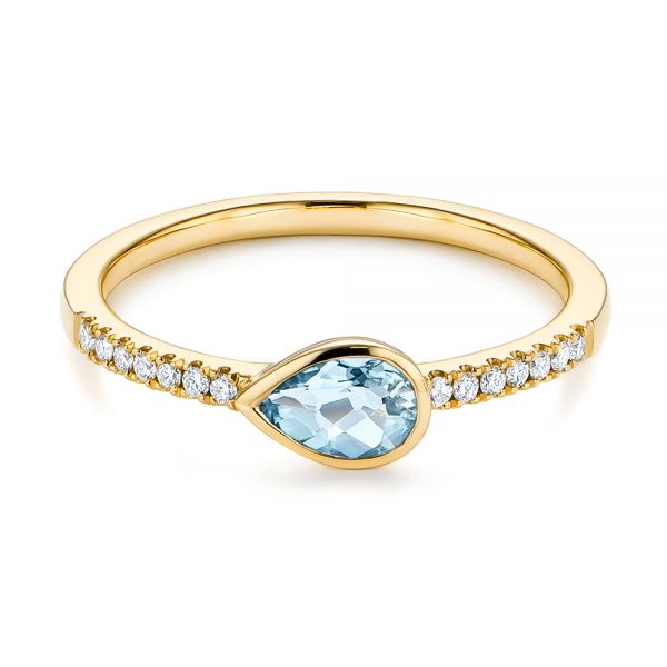 18k Yellow Gold 18k Yellow Gold Aquamarine And Diamond Fashion Ring - Flat View -  105399