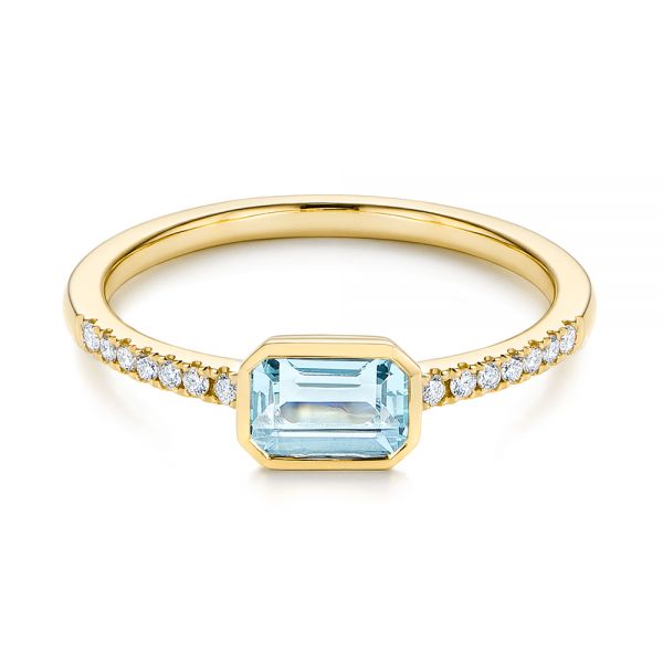 14k Yellow Gold 14k Yellow Gold Aquamarine And Diamond Fashion Ring - Flat View -  105400