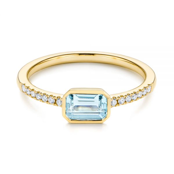 18k Yellow Gold 18k Yellow Gold Aquamarine And Diamond Fashion Ring - Flat View - 105400