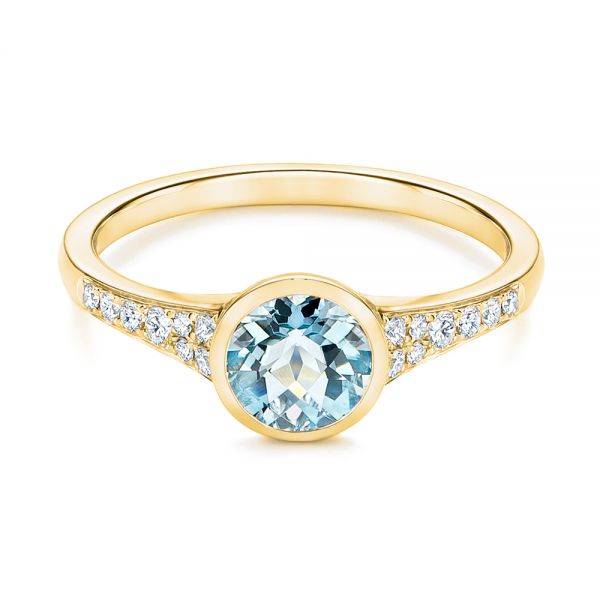 18k Yellow Gold 18k Yellow Gold Aquamarine And Diamond Fashion Ring - Flat View -  106026