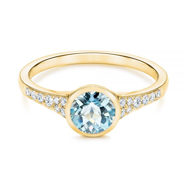 14k Yellow Gold 14k Yellow Gold Aquamarine And Diamond Fashion Ring - Flat View - 106026