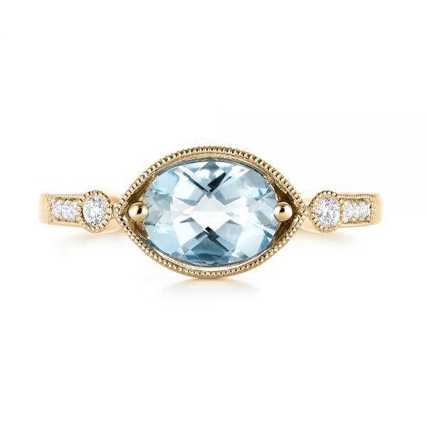 14k Yellow Gold 14k Yellow Gold Aquamarine And Diamond Fashion Ring - Top View - 103766