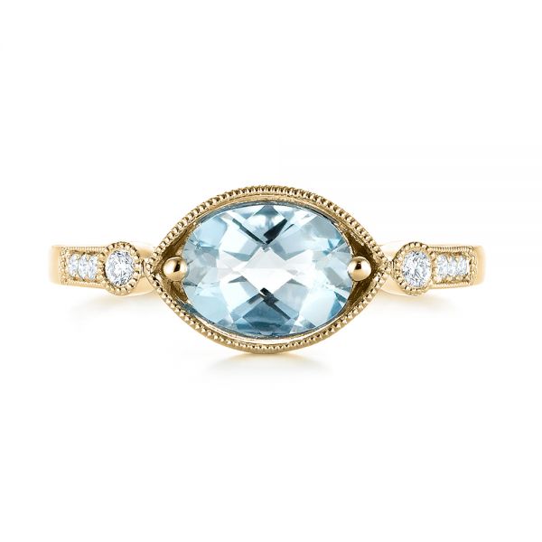 14k Yellow Gold 14k Yellow Gold Aquamarine And Diamond Fashion Ring - Top View -  103766