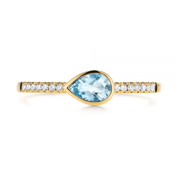 18k Yellow Gold 18k Yellow Gold Aquamarine And Diamond Fashion Ring - Top View -  105399