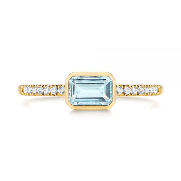 18k Yellow Gold 18k Yellow Gold Aquamarine And Diamond Fashion Ring - Top View -  105400