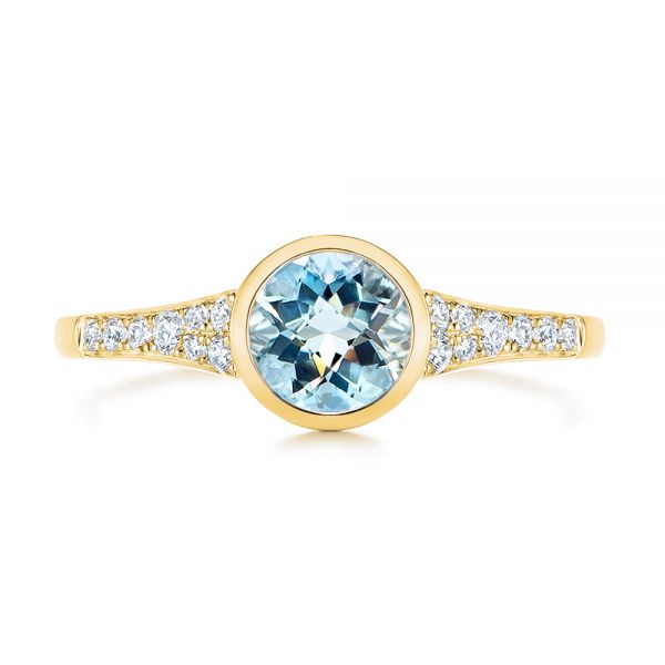 18k Yellow Gold 18k Yellow Gold Aquamarine And Diamond Fashion Ring - Top View -  106026