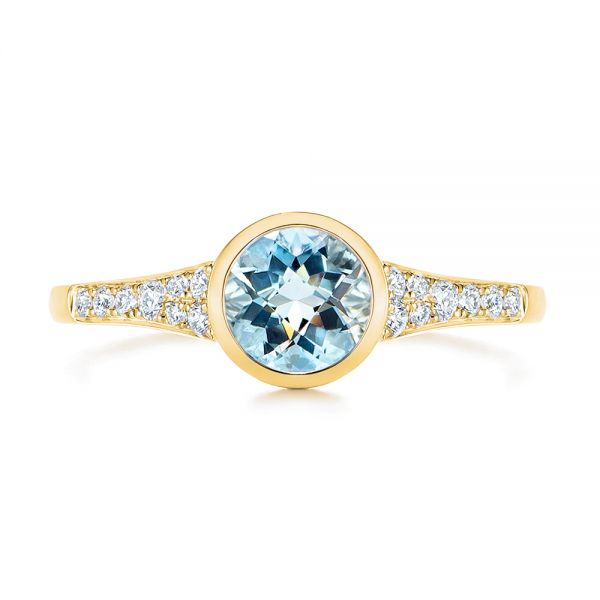 14k Yellow Gold 14k Yellow Gold Aquamarine And Diamond Fashion Ring - Top View - 106026
