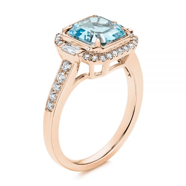 Aquamarine and Diamond Halo Fashion Ring - Image