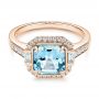 14k Rose Gold 14k Rose Gold Aquamarine And Diamond Halo Fashion Ring - Flat View -  105976 - Thumbnail