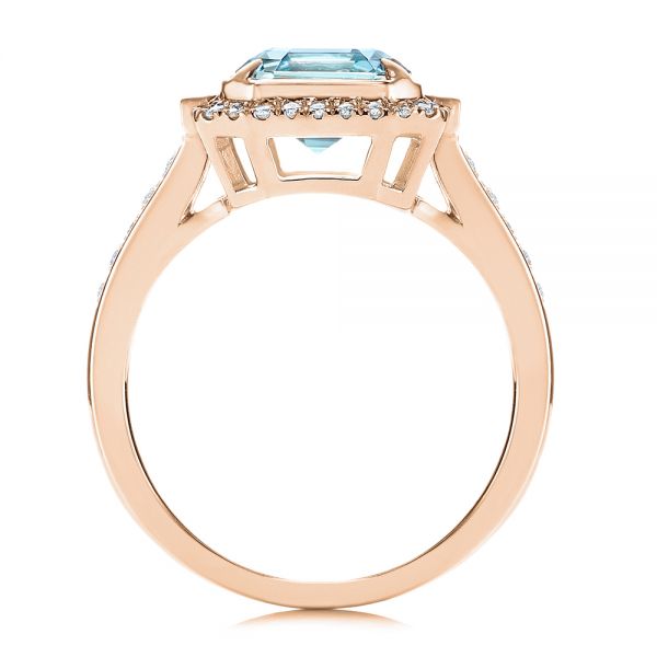 14k Rose Gold 14k Rose Gold Aquamarine And Diamond Halo Fashion Ring - Front View - 105976