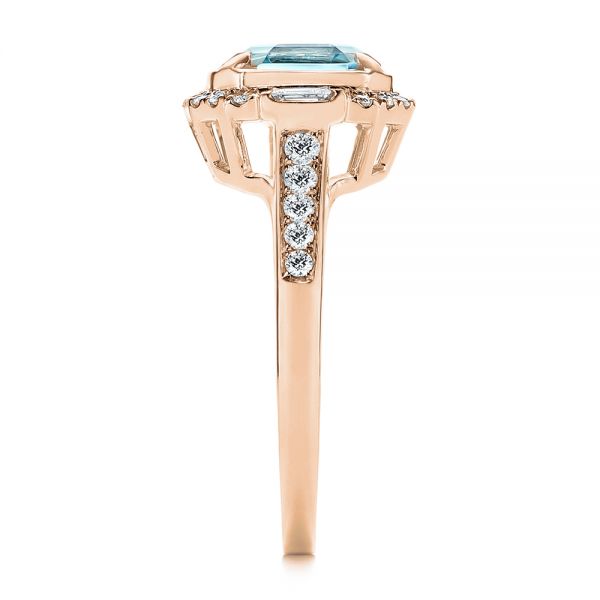 14k Rose Gold 14k Rose Gold Aquamarine And Diamond Halo Fashion Ring - Side View -  105976