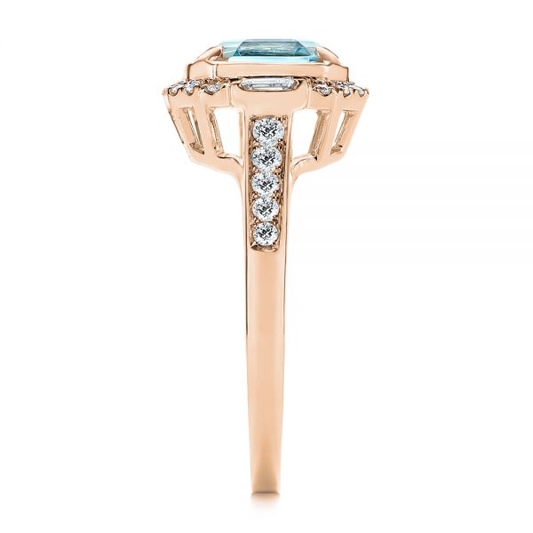 14k Rose Gold 14k Rose Gold Aquamarine And Diamond Halo Fashion Ring - Side View - 105976