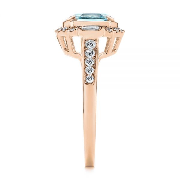 18k Rose Gold 18k Rose Gold Aquamarine And Diamond Halo Fashion Ring - Side View -  105976