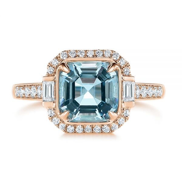 14k Rose Gold 14k Rose Gold Aquamarine And Diamond Halo Fashion Ring - Top View - 105976