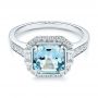 14k White Gold Aquamarine And Diamond Halo Fashion Ring - Flat View -  105976 - Thumbnail