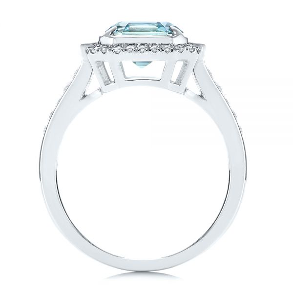 14k White Gold Aquamarine And Diamond Halo Fashion Ring - Front View -  105976