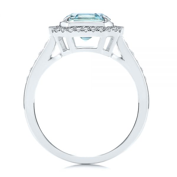 18k White Gold 18k White Gold Aquamarine And Diamond Halo Fashion Ring - Front View -  105976