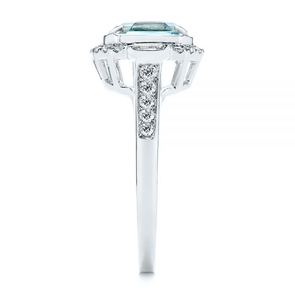 14k White Gold Aquamarine And Diamond Halo Fashion Ring - Side View -  105976