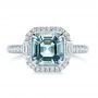 14k White Gold Aquamarine And Diamond Halo Fashion Ring - Top View -  105976 - Thumbnail
