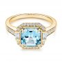 14k Yellow Gold 14k Yellow Gold Aquamarine And Diamond Halo Fashion Ring - Flat View -  105976 - Thumbnail