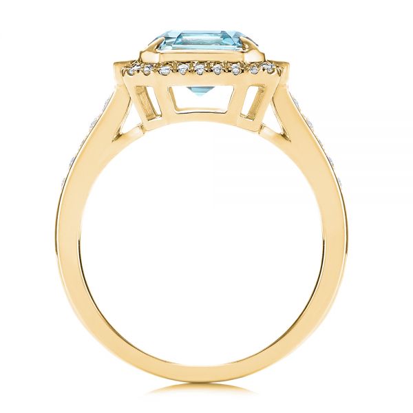 14k Yellow Gold 14k Yellow Gold Aquamarine And Diamond Halo Fashion Ring - Front View -  105976