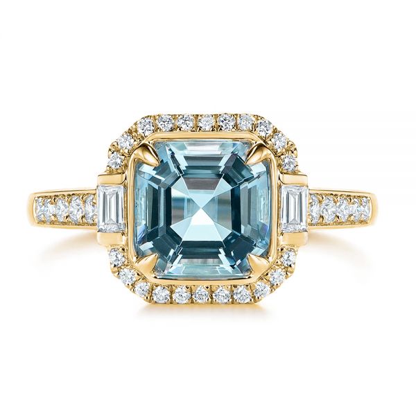 14k Yellow Gold 14k Yellow Gold Aquamarine And Diamond Halo Fashion Ring - Top View -  105976