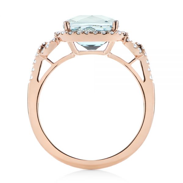 14k Rose Gold 14k Rose Gold Aquamarine And Diamond Halo Ring - Front View -  105011