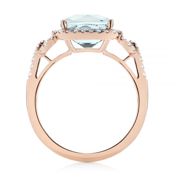 18k Rose Gold 18k Rose Gold Aquamarine And Diamond Halo Ring - Front View - 105011