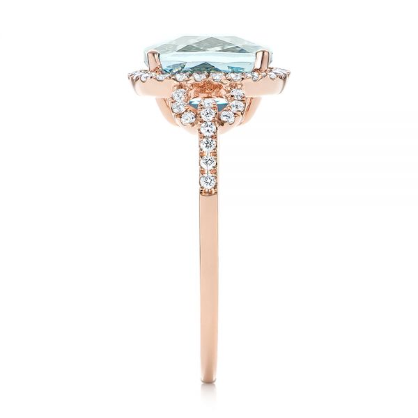 18k Rose Gold 18k Rose Gold Aquamarine And Diamond Halo Ring - Side View - 105011