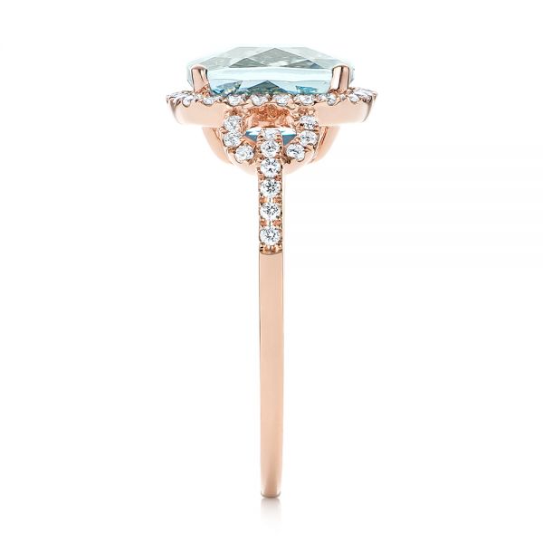 14k Rose Gold 14k Rose Gold Aquamarine And Diamond Halo Ring - Side View -  105011