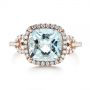 14k Rose Gold 14k Rose Gold Aquamarine And Diamond Halo Ring - Top View -  105011 - Thumbnail