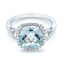 14k White Gold Aquamarine And Diamond Halo Ring - Flat View -  105011 - Thumbnail