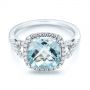  Platinum Platinum Aquamarine And Diamond Halo Ring - Flat View -  105011 - Thumbnail