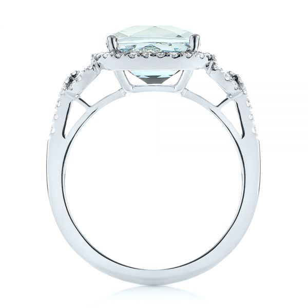 14k White Gold Aquamarine And Diamond Halo Ring - Front View -  105011