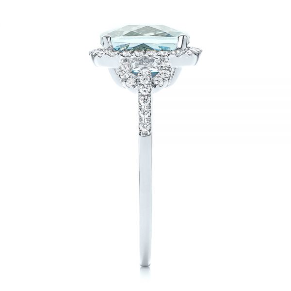  Platinum Platinum Aquamarine And Diamond Halo Ring - Side View -  105011