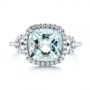 14k White Gold Aquamarine And Diamond Halo Ring - Top View -  105011 - Thumbnail
