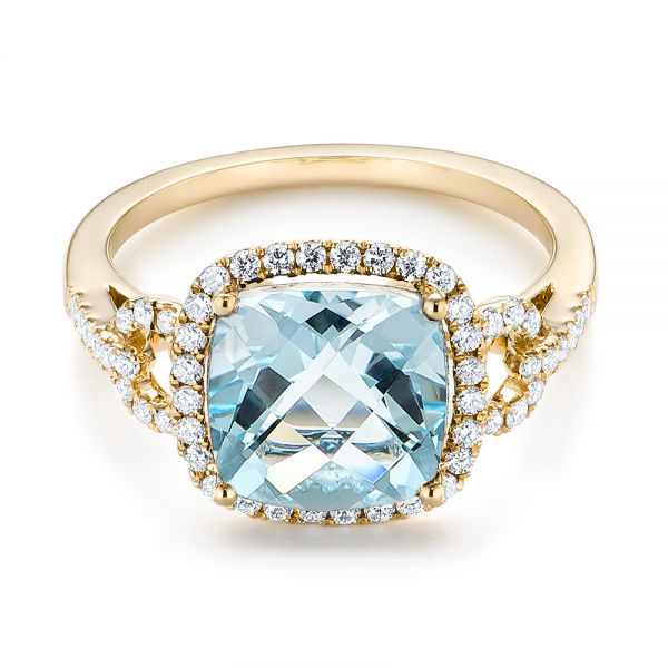 14k Yellow Gold 14k Yellow Gold Aquamarine And Diamond Halo Ring - Flat View -  105011